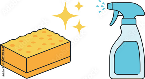 Cleaning Spray Bottle and Sponge with Sparkle Effect	