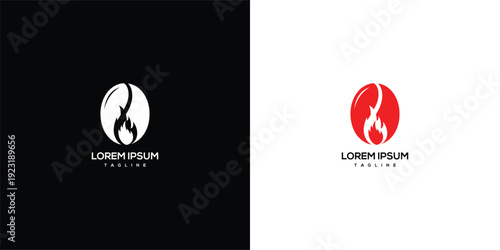 Fire Logo Symbol Abstract Flame Icon on Black and White Backgrounds.