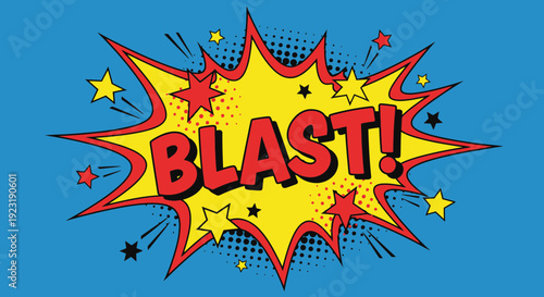 Vibrant comic book style BLAST exclamation mark popping out