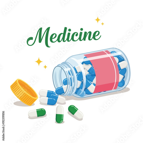 Medicine Bottle Spills Pills and Capsules