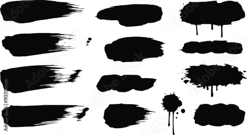  described features twelve black paint strokes or blobs, characterized by their brush-stroke-like appearance and rough edges.