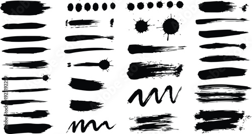 The described image contains a collection of various black brush stroke designs on a white background.