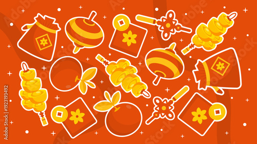 Intricate decorative knots and lucky money bags symbolizing eternal prosperity and good fortune