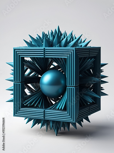 The frame cube is hollow inside. Deformed sphere with spikes. Design elements. Cover design template. 3D vector illustration for business concept, education, advertising, marketing or presentation.