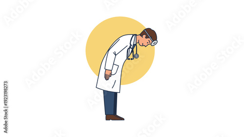 Doctor Bowing Deeply: Respect, Apology, or Gratitude Gesture in Healthcare. Professional Physician Character Illustration.