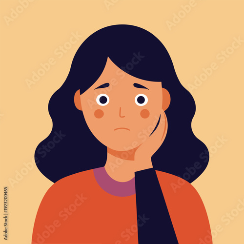 Woman feeling sad and worried about something with hand touching face looking disappointed