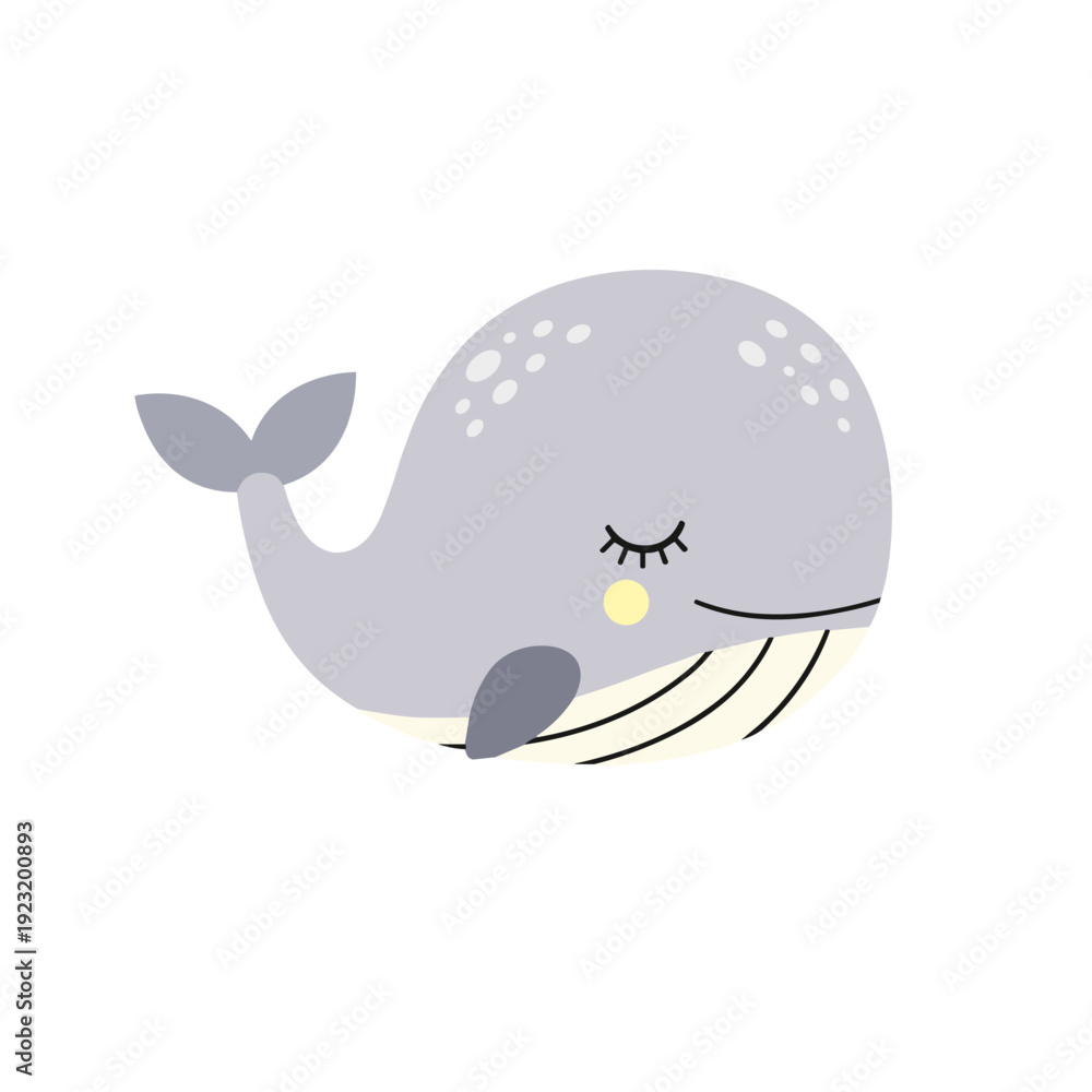 Fototapeta premium Cute whale cartoon illustration in pastel colors with simple friendly style, suitable for designs
