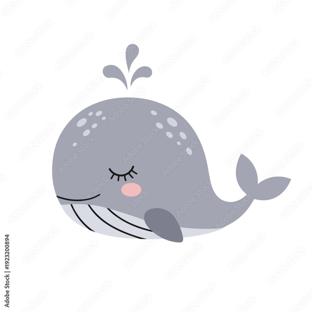 Obraz premium Cute whale cartoon illustration in pastel colors with simple friendly style, suitable for designs