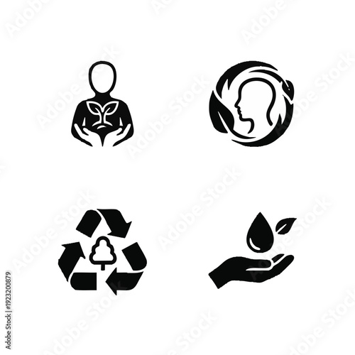 Recycling and eco sustainability icon set, environmental protection concept, clean silhouette style