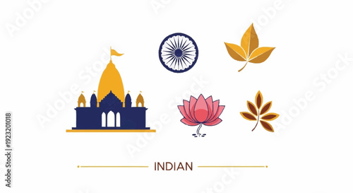 Indian temple with lotus flower and leaves illustration