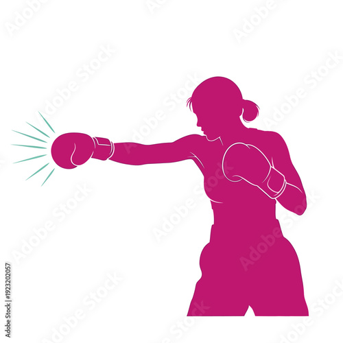 Dynamic female boxer silhouette in action.