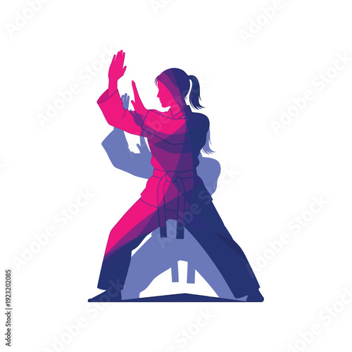Dynamic Martial Arts Pose with Silhouettes.