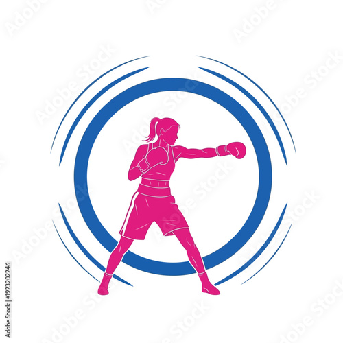 Female Boxer Silhouette in Dynamic Circle Logo.