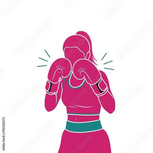 Female boxer in fighting stance illustration.