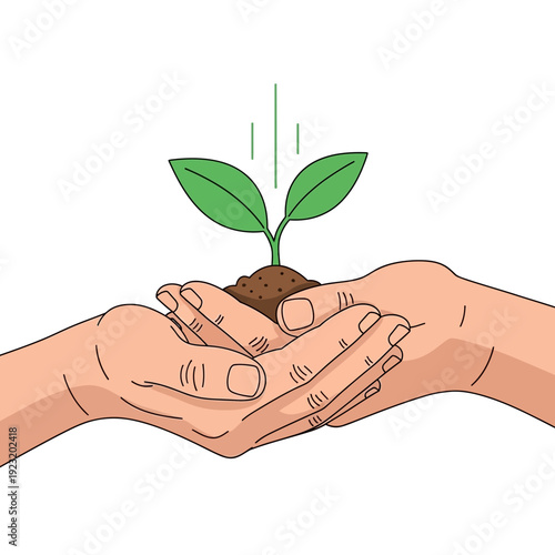Hands Holding New Sprout Growing From Soil, Symbol of Growth and New Beginnings