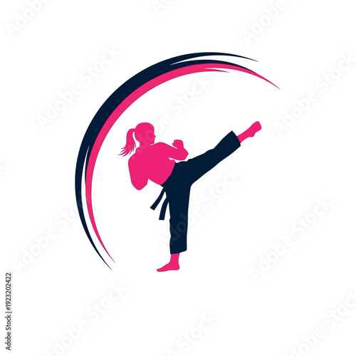Female Martial Arts Silhouette with Dynamic Arch.