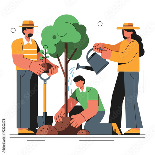 People planting a tree, environmental protection, community gardening, sustainable lifestyle