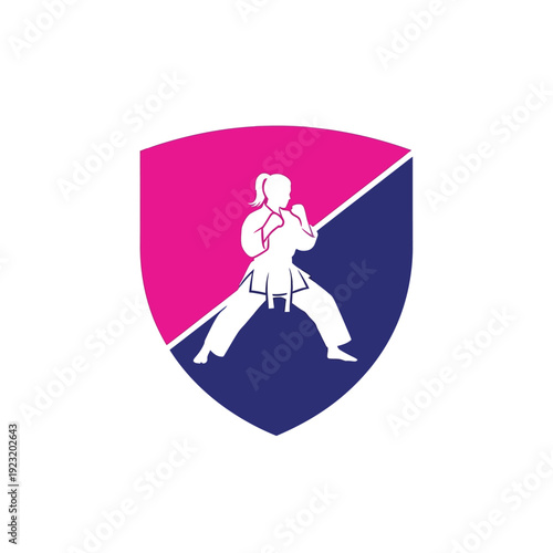 Karate girl shield logo design.