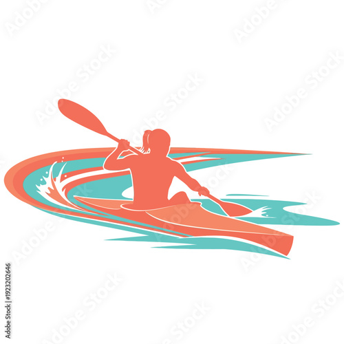 Kayaker paddling through water waves.