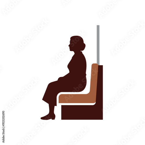 Silhouette of a woman sitting on a public transport seat.