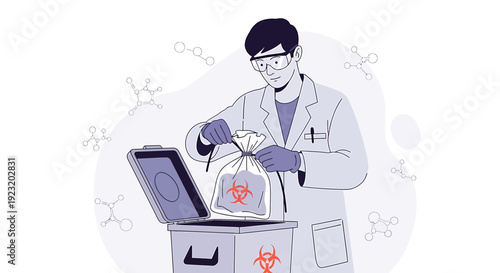Scientist Disposing of Biohazard Waste in Laboratory