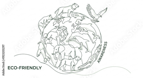 Eco friendly animals surround earth for awareness and conservation
