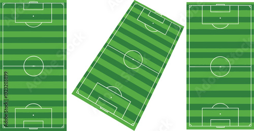 Set of green football soccer field top view layouts with grass texture stripes for sports stadium tactical game planning