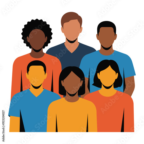 A diverse group of people stands together in a cohesive unit.