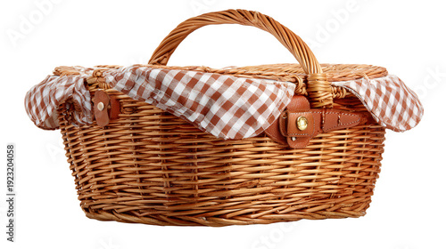 Wicker picnic basket background isolated on a Transparent background, PNG file.