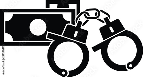 Black silhouette of handcuffs and paper money banknotes concept for financial crime corruption justice and law vector illustration