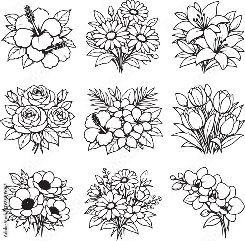 set of floral elements