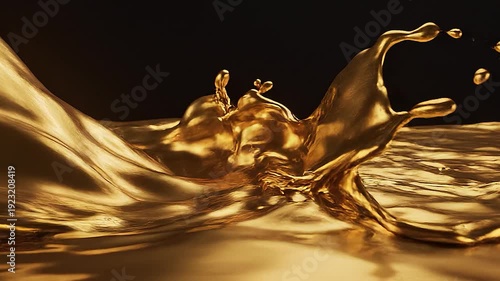 Golden water splash. Abstract flowing liquid gold waves