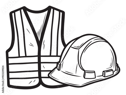 Essential worker safety equipment including a protective hard hat and a high visibility reflective vest crucial for ensuring safety on construction sites and various industrial work