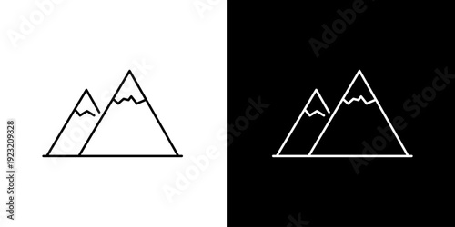Minimalist vector outline illustration of majestic mountain peaks in a clean, graphic style, suitable for nature-themed logos and outdoor adventure branding with contrasting backgrounds