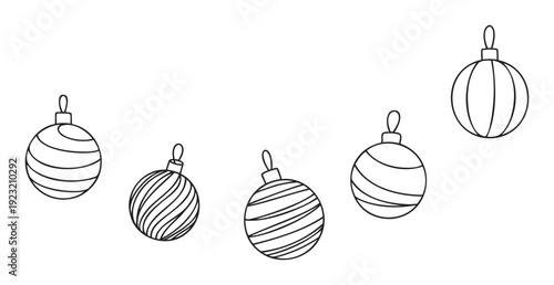 A collection of festive holiday ornaments with various striped patterns perfect for seasonal greeting cards, party invitations, decorative borders, or winter event promotions.