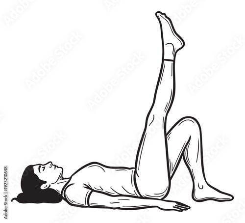 Woman performing a supine leg lift exercise to strengthen core and lower body muscles, ideal for fitness instructions, gym workout guides, or health and wellness content