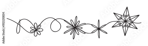 Minimalist single line ornament with abstract flowers and a star ideal for sophisticated invitations web dividers and print materials