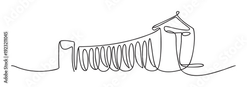Abstract continuous line drawing depicting a symbolic architectural structure with classical columns transitioning into a modern upward dynamic form, perfect for business growth metaphors