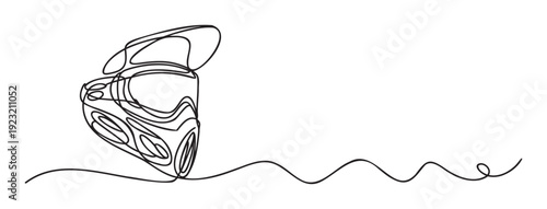 Continuous line drawing of a dynamic sports car depicting speed and motion, ideal for automotive branding, technology themes, or modern graphic design projects.
