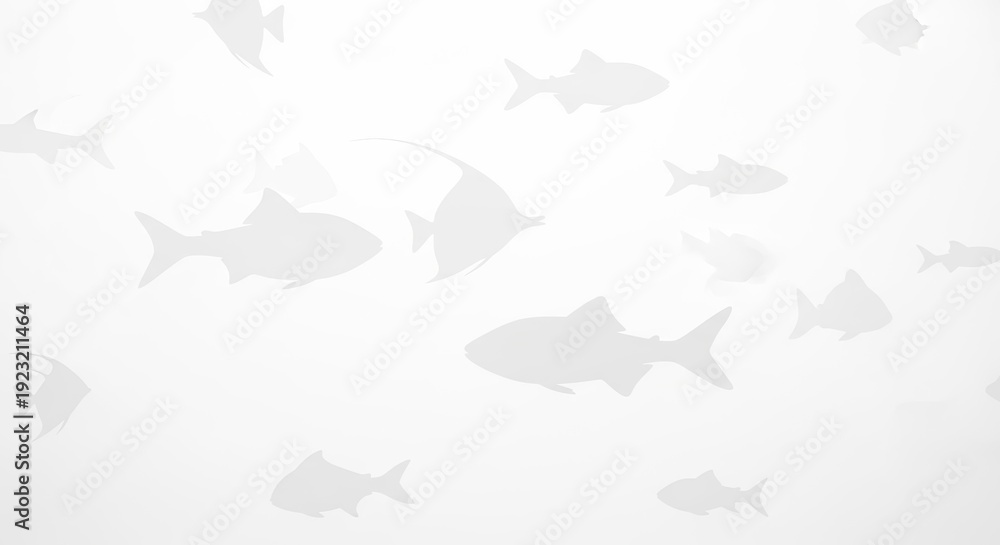 Obraz premium Abstract aquatic school of silhouetted fish against a pure white background