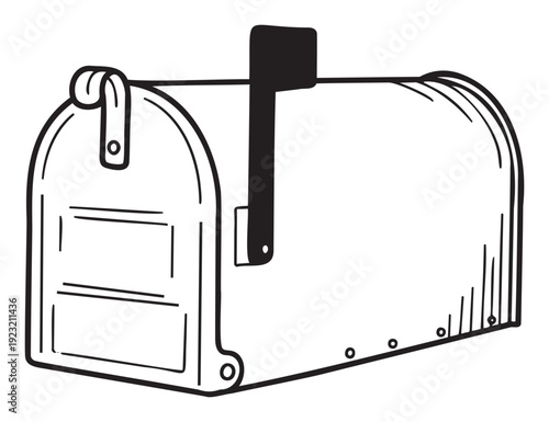Graphic depiction of a classic residential roadside mailbox with its flag raised indicating outgoing mail, perfect for communication themed projects and postal service promotions.