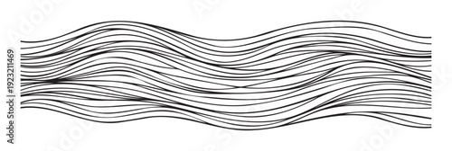 A dynamic composition of continuous flowing wavy black lines creating an abstract movement effect, suitable for contemporary graphic backgrounds, decorative elements, or modern web and