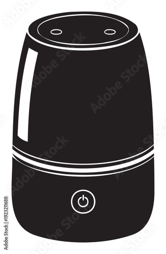 Modern ultrasonic essential oil diffuser or cool mist humidifier, a minimalist black appliance with a power button for air quality improvement and aromatherapy wellness applications