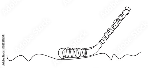 Continuous single line drawing of a traditional Irish hurling sport stick, perfect for graphic resources, athletic event promotions, and minimalist sport designs.