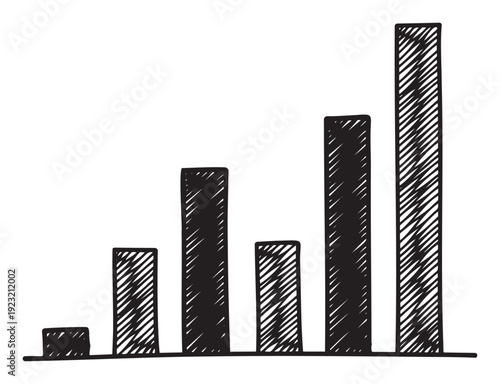 Monochrome doodle bar graph illustrating quantitative information and progress over time, useful for illustrating concepts in various business contexts and educational publications