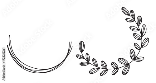 Simple hand drawn leaf branch and curved line elements provide a versatile graphic resource for nature themed projects or minimalist branding designs
