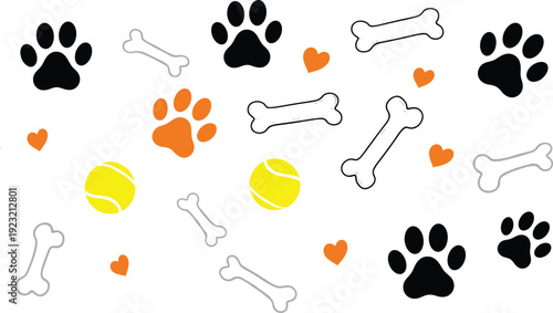 Dog pattern illustration, paw prints and bones design, creative vector artwork, pet care concept, playful animal representation