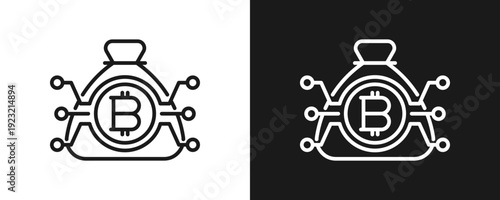 Money Bag Icon Set Outline In White And Black Background