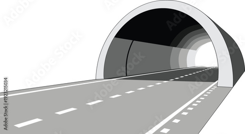 Flat vector illustration of a circular highway tunnel with a two-lane road for transportation and infrastructure