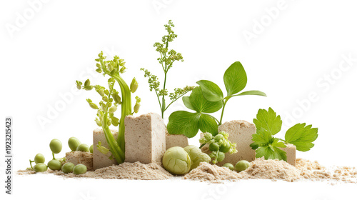 sustainable food future concept with plant protein background isolated on a Transparent background, PNG file.